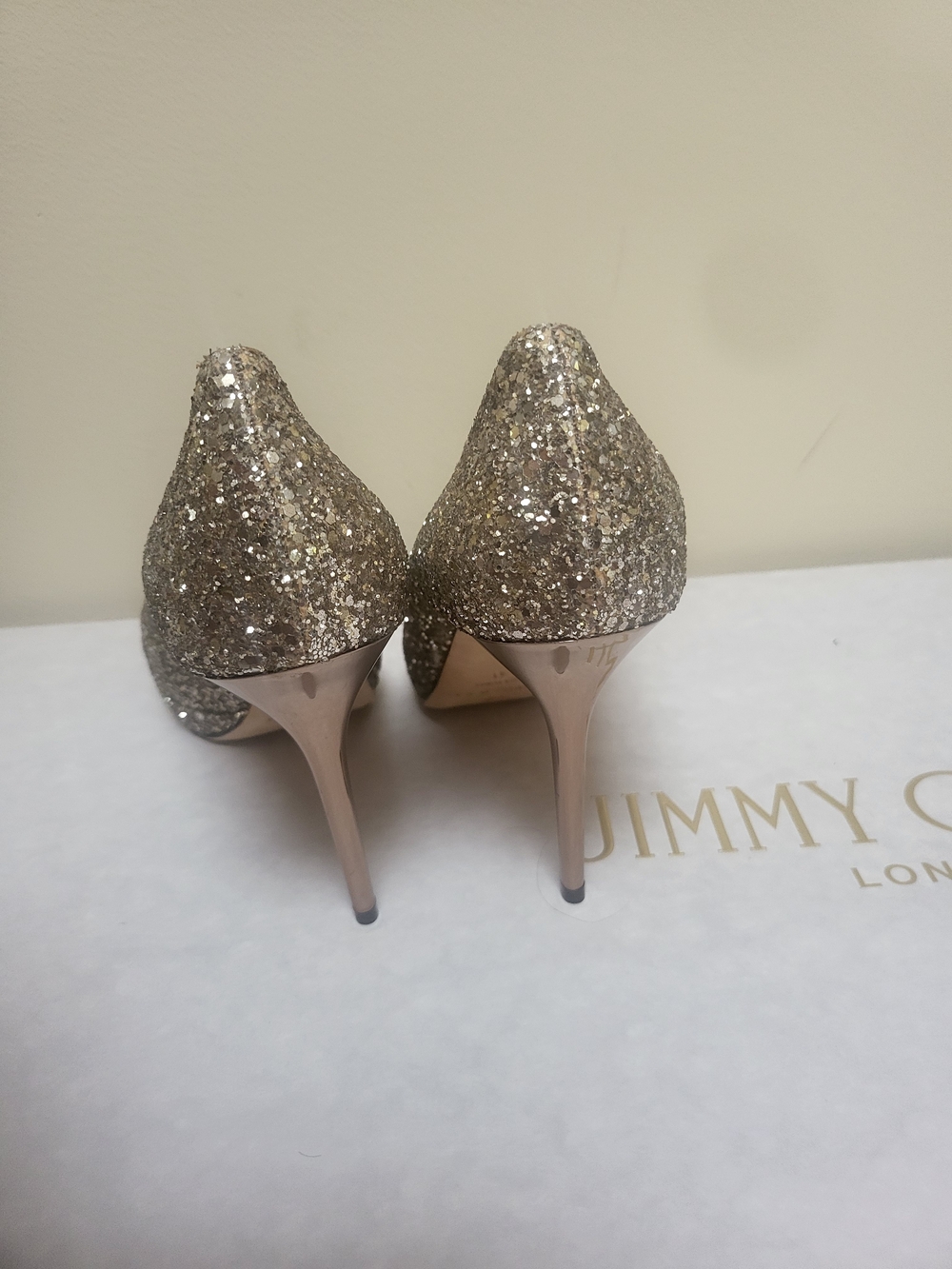 Jimmy Choo Champagne Glitter Stiletto Pumps